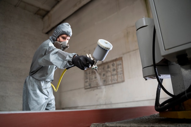 low-angle-man-spraying-powder-paint-from-gun_23-2149878749